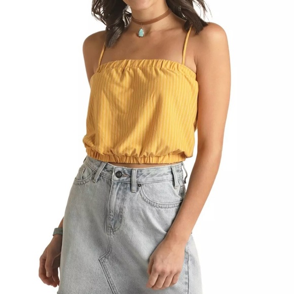 Heart & Hips Women’s Yellow Striped Crop Top – Size Small - Picture 8 of 8